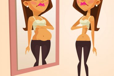 thin woman looking at mirror and seeing fat woman vector 13480155
